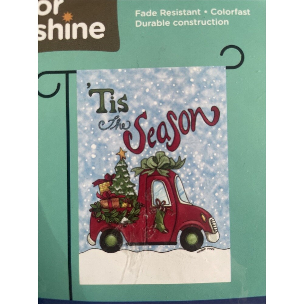 'TIS THE SEASON 12.5" X 18" GARDEN FLAG RAIN OR SHINE CHRISTMAS Red Truck Tree